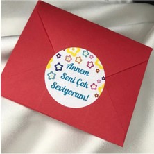 Bisaccia Annem Seni Çok Seviyorum Sticker Anneler Günü Etiket 4 cm (40 Adet)