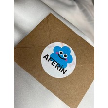 Bisaccia Mavi Gülen Yüz Aferin Sevimli Sticker Okul Kurs Schooll Mat Etiket 4 cm (40 Adet)
