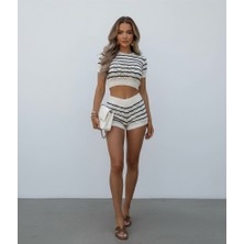 Trend Esinty Kadın Merserize Triko Şort Crop Ikili Takım
