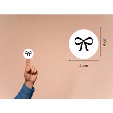 Casalinghi Siyah Ince Fiyonk Baskılı Etiket Yuvarlak Mat Çıkartma Bow Round Sticker 4 cm (40 Adet)