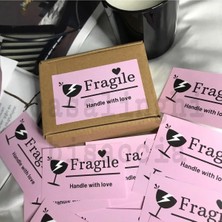 Bisaccia Fragile Handle With Love Dikkat Kırılır Pembe Etiket Ingilizce 8,1x5 cm - (20 Adet)