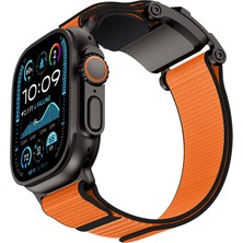 Watch 42MM Uyumlu Mohseven Iwatch Mecha Sport Hasır Kordon Siyah-Turuncu