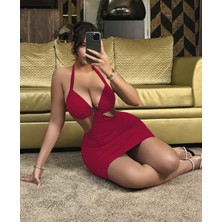 Tudik Collection Kadın Kırmızı Halka Detaylı Fantezi Gece Elbisesi 5116