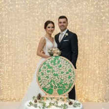 Evlilik Sepetim Düğün-Nişan- Misafir Hatıra Anı Kutusu-Defteri Yeşil Hayat Ağacı Yuvarlak 50 cm Çapında Şövale ve Kalem Hediyeli