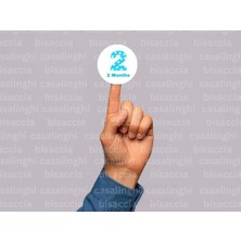 Casalinghi Ingilizce 2 Aylık Etiketi Mavi 2 Months Çıkartması Puanlı Iki Aylık Bebek Sticker 4 cm (45 Adet)