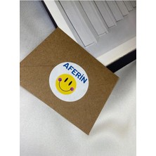 Bisaccia Aferin Yazılı Sevimli Sticker Mat Etiket 4 cm (100 Adet)