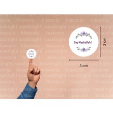 Casalinghi Ingilizce Say Mashallah ! Etiketi Yuvarlak Mat Sticker Mor Maşallah De Nazar Değmesin 3 cm (95 Adet)