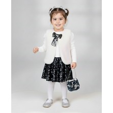 Kız Çocuk Peluş Yelekli, Pullu Etekli, Çantalı 2-3-4-5 Yş Bayramlık Şık Kombin