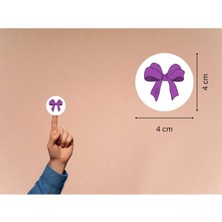 Casalinghi Mor Fiyonk Baskılı Etiket Lila Fiyonk Yuvarlak Mat Çıkartma Round Sticker 4 cm (40 Adet)