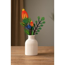 Özgürce Çizgili Bohem Küçük Vazo, Taş Tozu ve Alçı Karışımlı Dekorasyon Parçası