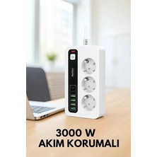 Aydogan's P10 3x Priz 3000W Akım Korumalı 4x USB 2x Type-C Girişli Çoklu Priz