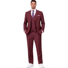 Fabio Cassel Slim Fit  Mono Yaka Çift Yırtmaçlı Astarlı Takım Elbise Yelekli