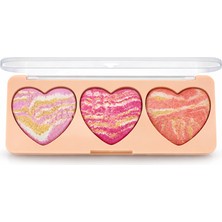 Sudedi Home 3’lü Kalp Form Işıltılı Baked Allık Aydınlatıcı Paleti Mermer Desenli Çok Tonlu