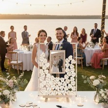 Evlilik Sepetim Düğün-Nişan- Misafir Hatıra Anı Kutusu-Defteri Dikdörtgen Resimli 48CM x 35CM Çapında Şeffaf Pleksi Şövale ve Kalem Hediyeli