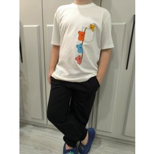 Pidal Giyim Firari Ayıcıklar Temalı Pamuklu Yumuşak Dokulu Kısa Kollu Unisex Çocuk Eşofman Takımı