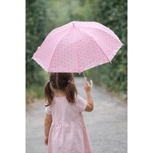 Fixida Kız Çocuk Şemsiyesi – Pembe Puantiyeli Fırfırlı Kaymaz Saplı Çocuk Şemsiye