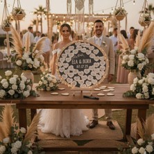 Evlilik Sepetim Düğün-Nişan- Misafir Hatıra Anı Kutusu-Defteri Siyah Yuvarlak 50 cm Çapında Şövale ve Kalem Hediyeli
