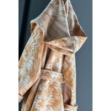 Stella Belli Pamuk El Dokuması Desenli Çocuk Kapüşonlu Peştemal Bornoz | Kutulu | Respiro | Bej - Hardal