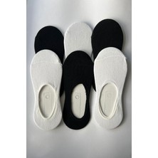 Admera Premium Admera 6’lı Kadın Pamuklu Babet Çorap - 36-40 Beden, Ayaktan Kaymayan Görünmez Siyah Beyaz Set