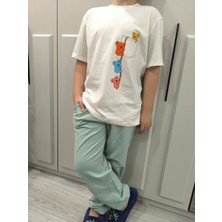 Pidal Giyim Firari Ayıcıklar Baskılı Pamuklu Yumuşak Dokulu Kısa Kollu Unisex Çocuk Eşofman Takımı