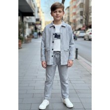 Ugly Duck 09-15 Yaş Çizigli Ceket Pantolon Üçlü Takım - Beyaz-Mavi