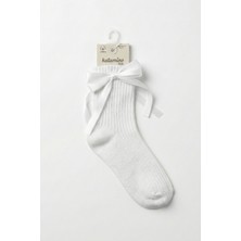 Katamino Kız Çocuk Fiyonlu Uzun Soket Çorap Beyaz