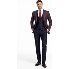 Fabio Cassel Slim Fit Sivri Yaka Çift Yırtmaçlı Astarlı Takım Elbise Yelekli