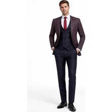 Fabio Cassel Slim Fit Sivri Yaka Çift Yırtmaçlı Astarlı Takım Elbise Yelekli