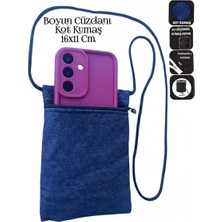 Sevbags Boyun Cüzdanı Kot Kumaş Günlük Telefon Para Kimlik Kart Cüzdanı