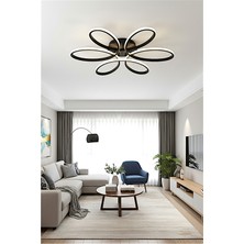 Ece Aydınlatma Luxor Oturma Odası,salon,yatak Odası Için Siyah Kasa Beyaz LED Işıklı Plafonyer Avize 60 cm