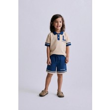 Magu Erkek Çocuk Pamuklu Bej Lacivert Polo Yaka T-Shirt Şort Takım