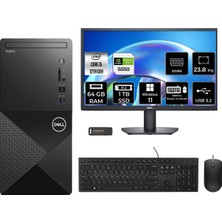 Dell Vostro 3030MT Intel Core I5 12400 64GB 1tb SSD RTX5050/8GB 23.8" Fhd Monitör W11H Masaüstü Bilgisayar & Per4 USB Bellek N6004VDT3030MTP874