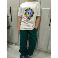 Pidal Giyim Sürpriz Canavar Temalı Renkli Baskılı Pamuklu Yumuşak Dokulu Kısa Kollu Unisex Çocuk Eşofman Takımı