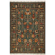 Çam Halı Sultani 805 Yeşil Yün ve Bambu ile Özel Tezgahlarda Üretilen Otantik Desenli El Emeği Modern Uşak Halısı