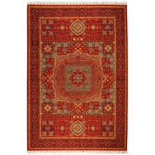 Çam Halı Sultani 822 Kırmızı Yün ve Bambu ile Özel Tezgahlarda Üretilen Otantik Desenli El Emeği Modern Uşak Halısı