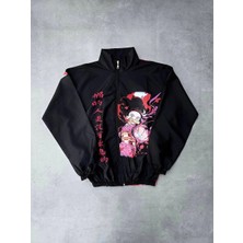 Glam Love Fermuarlı Dijital Baskılı Rüzgarlık - Siyah -