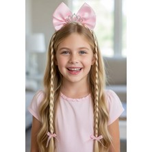 Caş Dekorasyon Pembe Renk Kurdeleli Örgülü Çocuk Taç