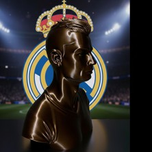 Riva Self Cristiano Ronaldo (Cr7) 3D Büst Figür - Bronz Renk Özel Tasarım Futbolcu Biblo