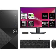 Dell Vostro 3030MT i5 12400 Masaüstü Bilgisayar 64GB RAM 512GB SSD 27" FHD FreeDOS + Per4 USB N6004VDT3030MTP1033
