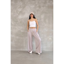 Glam Love Osy Modal Yumuşak Dokulu   Kumaş Boru Paça Salaş Eşofman - Bej -