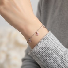 Vaoov 925 Ayar Gümüş Sallantılı Pembe Kelebek Bileklik