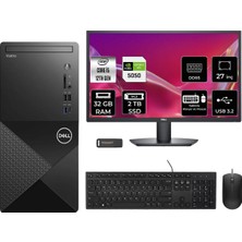 Dell Vostro 3030MT i5 12400 RTX 5050 8GB Masaüstü Bilgisayar 32GB RAM 2TB SSD 27" FHD FreeDOS + Per4 USB N6004VDT3030MTP1147