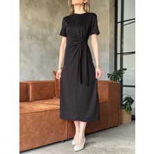 Glam Love Osy Modal Yumuşak Dokulu Kumaş Yandan Bağlamalı Elbise - Siyah -