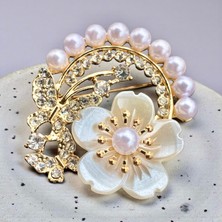 Rachel Silver Inci Taşlı Altın Renk Zirkon Taşlı Kelebek Çiçek Broş