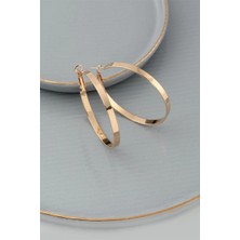 Lia Charm Paslanmaz Çelik Gold Yassı Halka Küpe - Kararmaz Antialerjik Lüks Segment Kadın Küpe