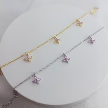 Vaoov 925 Ayar Gümüş Sallantılı Pembe Gold Kelebek Bileklik