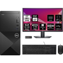 Dell Vostro 3030MT i5 12400 Masaüstü Bilgisayar 32GB RAM 2TB SSD 27" FHD Win11 Home + Per4 USB N6004VDT3030MTP927