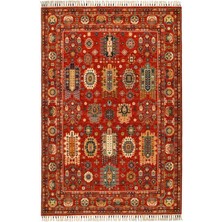 Çam Halı Sultani 807 Kırmızı Yün ve Bambu ile Özel Tezgahlarda Üretilen Otantik Desenli El Emeği Modern Uşak Halısı