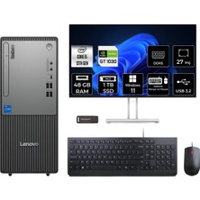 Lenovo Thinkcentre Neo 50T i5 13400 Masaüstü Bilgisayar 48GB RAM 1TB SSD 27" FHD Win11 Home + Per4 USB 12UB000BTRP1050