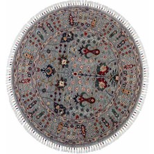 Çam Halı Sultani 805 Gri Daire Yün ve Bambu ile Özel Tezgahlarda Üretilen Otantik Desenli El Emeği Modern Uşak Halısı